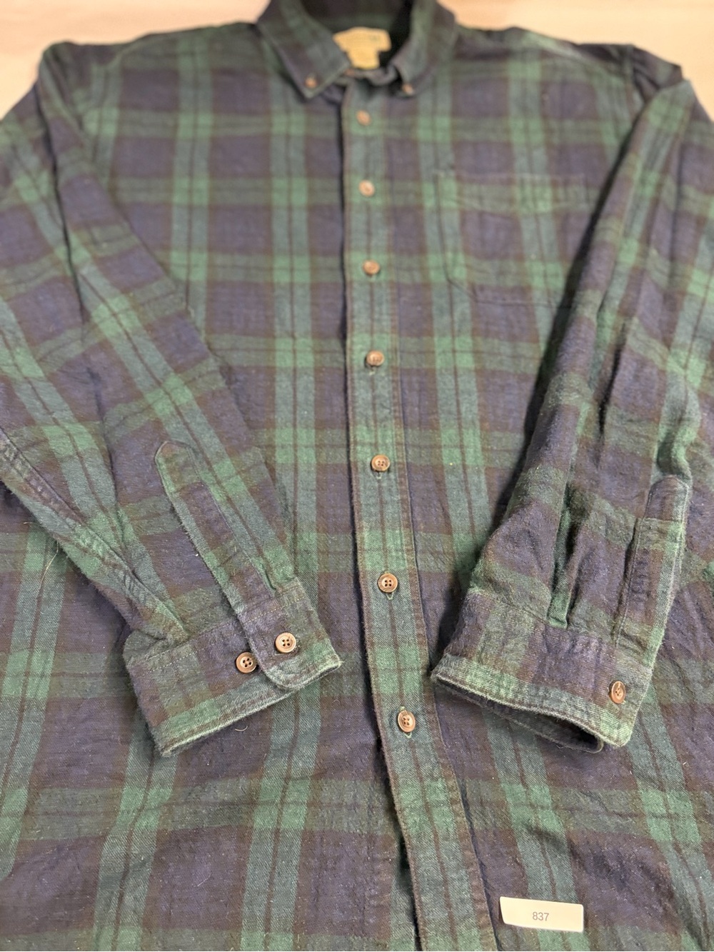 L.L. Bean Green and Navy Plaid Button-Down Shirt